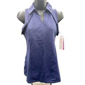 Lilly Pulitzer Martina Polo UPF 50+ True Navy Luxletic Ruffle Tank Top XS NWT